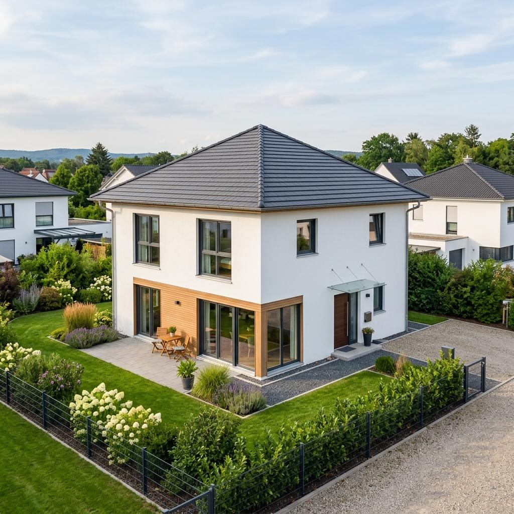 Stadtvilla Stadthaus Zelt 118 des Herstellers Albert Haus mit Zeltdach — 118 m²