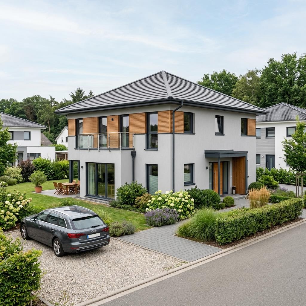Stadtvilla Solano 166 des Herstellers ARGE-HAUS mit Zeltdach und Südorientierung