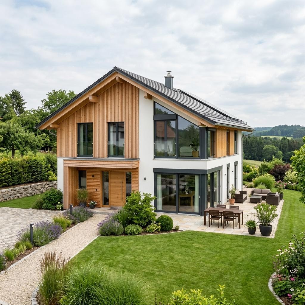 Luxusvilla & Designerhaus Haus Heitzer des Herstellers Baufritz — in Holztafelbauweise, rund 232 m²