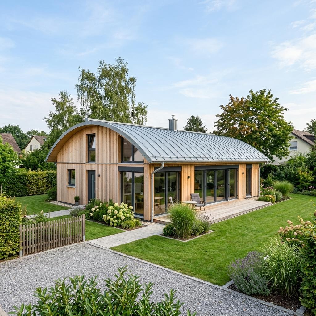 Singlehaus Singlehaus Sonnentonne 79 des Herstellers Bio-Solar-Haus — Tonnendach, 79 m²