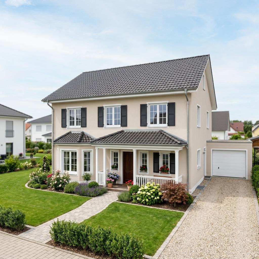 Amerikanisches Haus Newport 165 des Herstellers Bostonhaus — verputzter Massivbau mit 165 m²