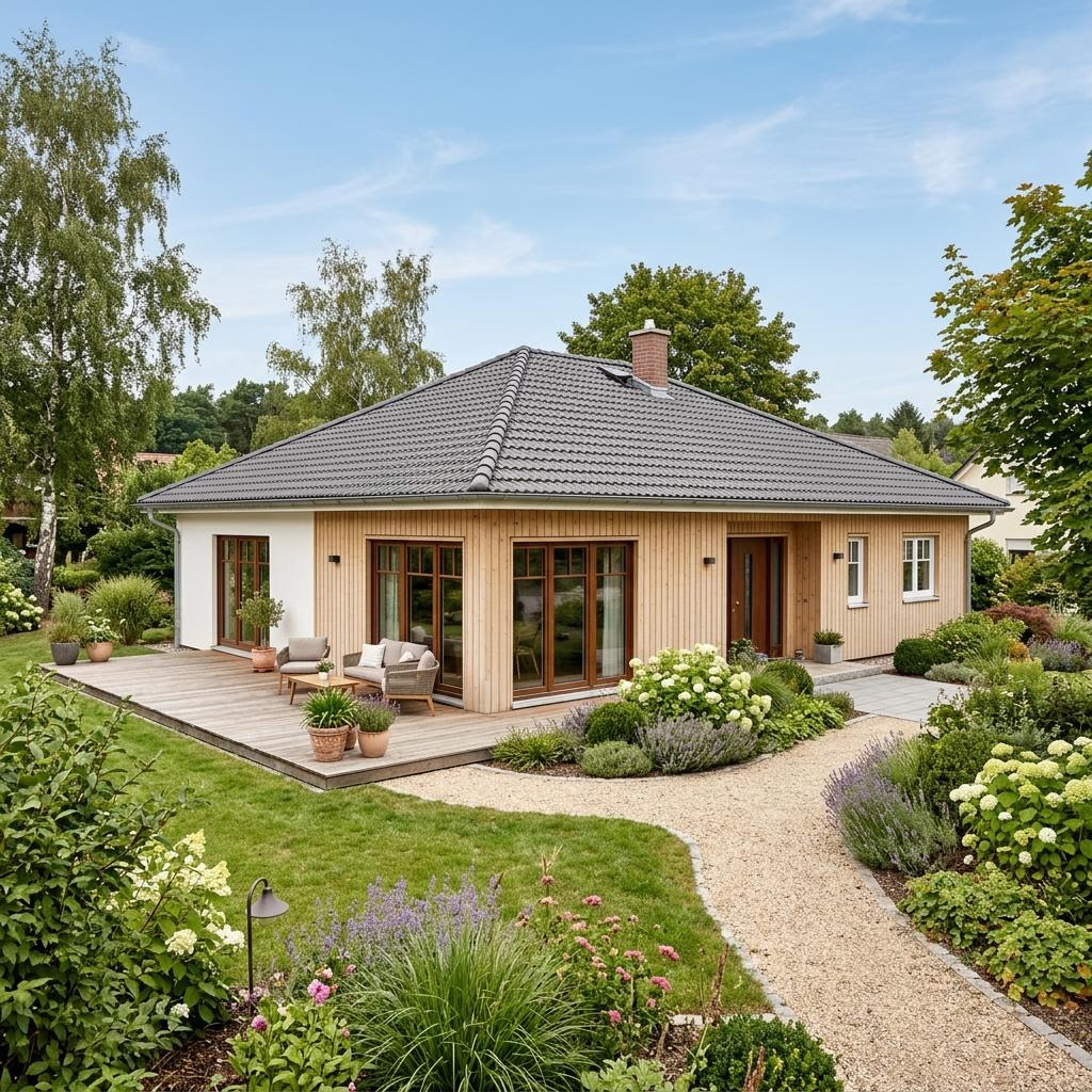 Bungalow Fanø des Herstellers Danhaus mit Walmdach — skandinavisch geprägtes Fertighausmodell mit rund 129 m²