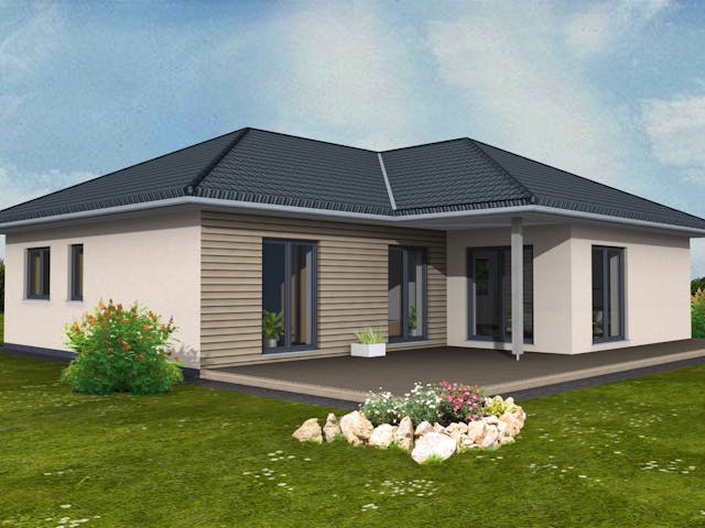 Bungalow 113 des Herstellers Suckfüll Energiesparhaus mit Walmdach — schwellenarmes Wohnen auf 113 m²