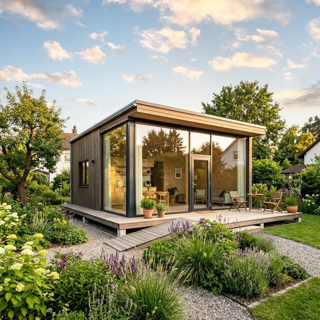 Tiny House Glas 30 des Herstellers cabin-one mit großer Glasfront und Flachdach