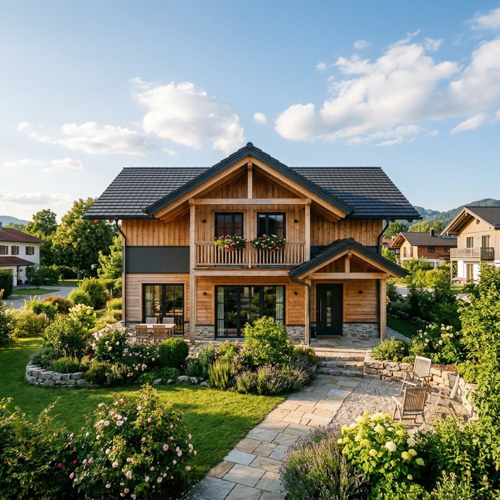 Chalet Chalet Geigelstein des Herstellers Chiemgauer Holzhaus mit Satteldach und Holzfassade