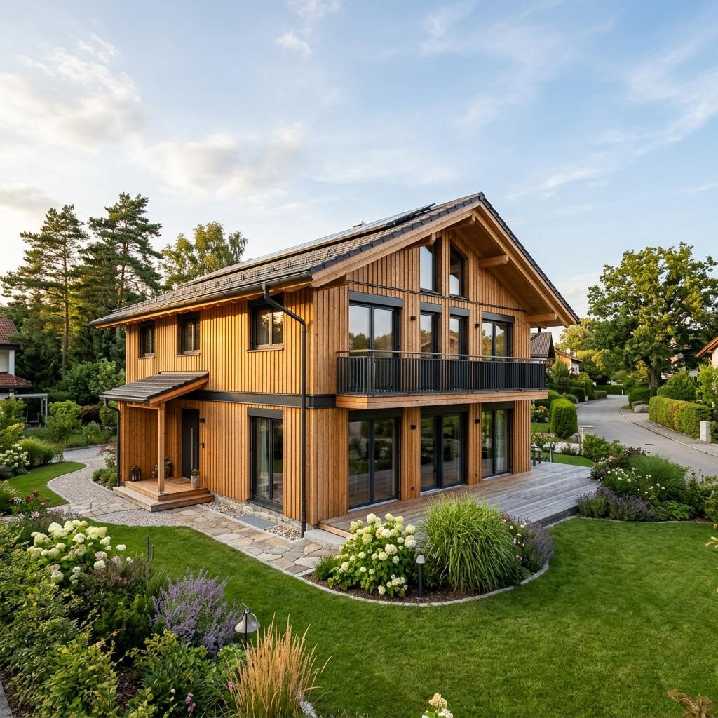 Chalet Chalet Kampenwand des Herstellers Chiemgauer Holzhaus mit Satteldach und Holzfassade