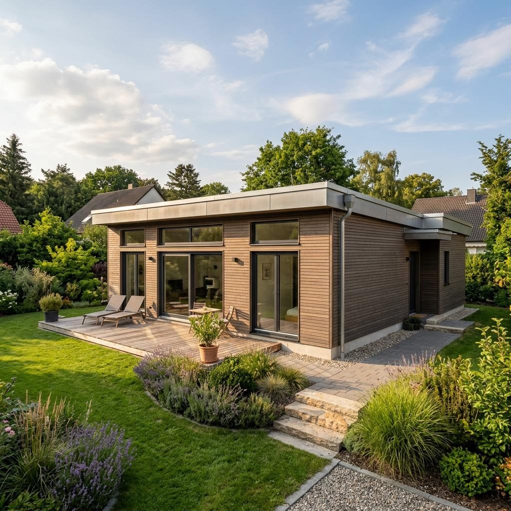 Vorgefertigtes Modulhaus Linea 92 des Herstellers commod-haus mit Flachdach