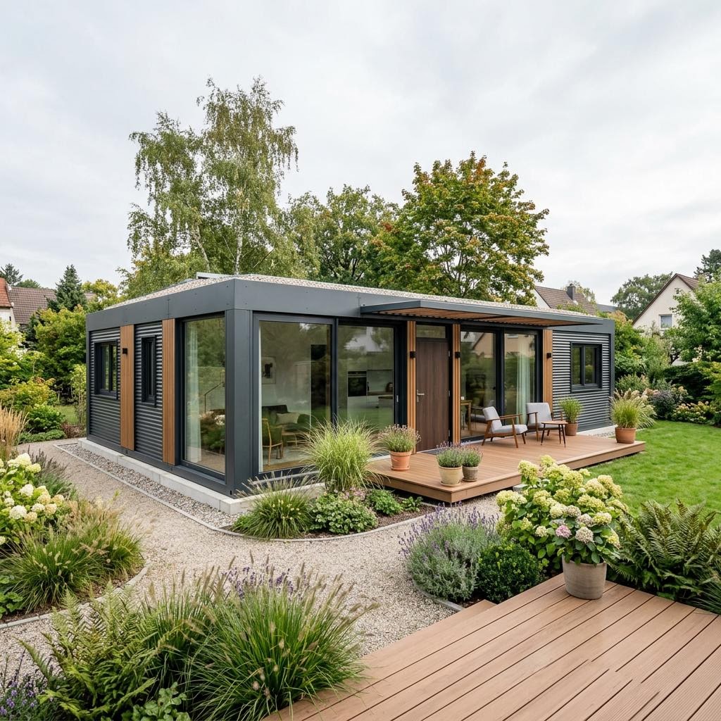 Containerhaus Container Family 75 des Herstellers Conliving — Wohncontainer-Familiendomizil mit Flachdach und 75 m²