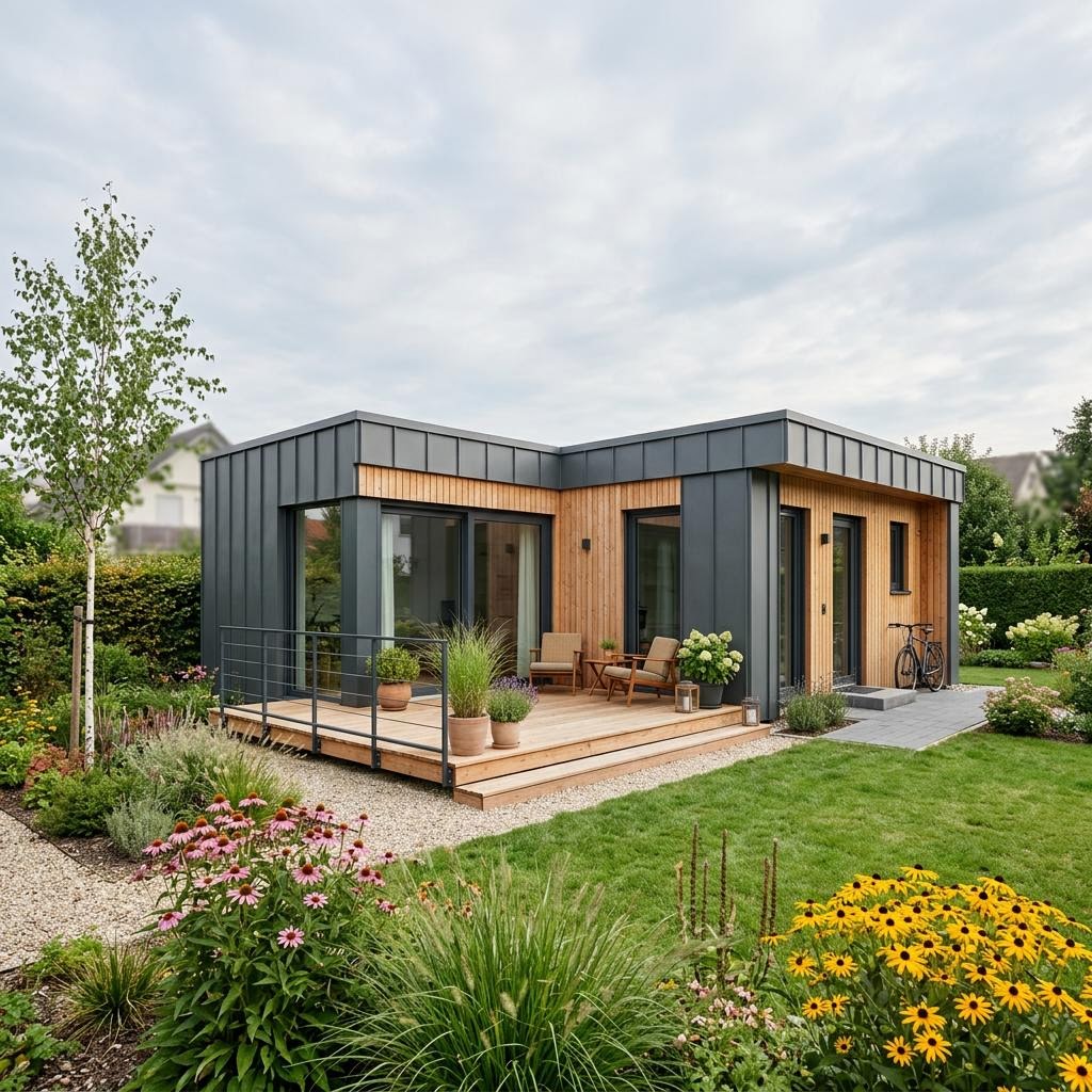 Modulhaus Wohnmodul L-50 des Herstellers Conliving — serielles Raummodul mit Flachdach und 50 m²