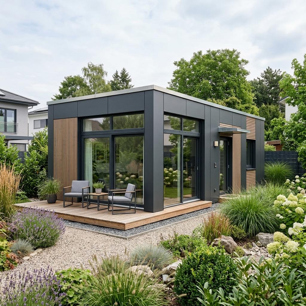 Anbau Anbau Container 30 des Herstellers Rospen — Stahl-Raummodul zur Hauserweiterung mit Flachdach und 30 m²