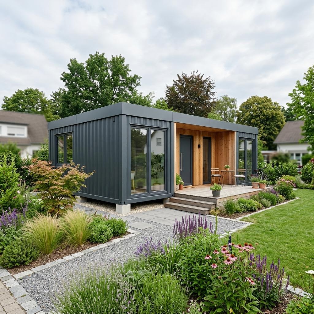 Containerhaus Container Office 40 des Herstellers Containerwerk — Seecontainer-Modul als Wohn-Arbeits-Einheit mit Flachdach und 40 m²
