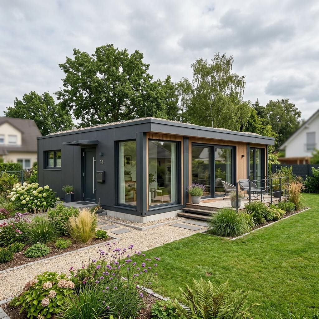 Containerhaus Wohncontainer duo 58 des Herstellers Containerwerk — gekoppeltes Seecontainer-Modul mit Flachdach und 58 m²