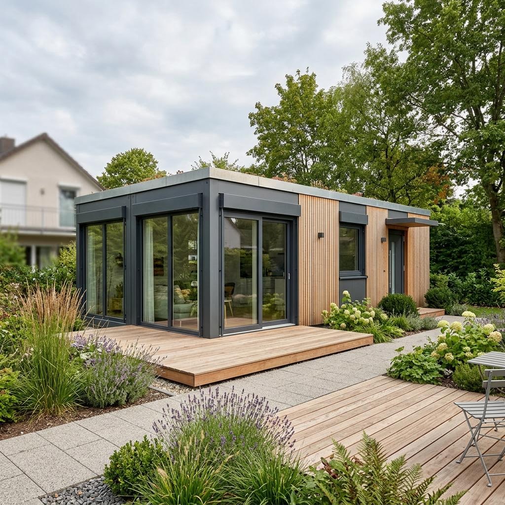 Containerhaus Wohncontainer eco 29 des Herstellers Containerwerk — Seecontainer-Modul mit Flachdach und 29 m²