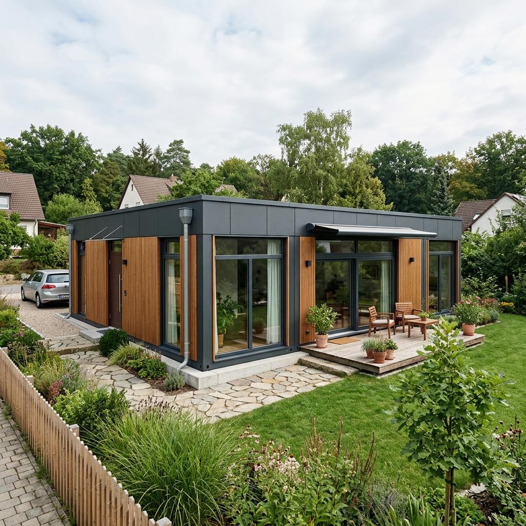 Containerhaus Wohncontainer trio 84 des Herstellers Containerwerk — Familiendomizil aus drei Seecontainern mit Flachdach und 84 m²