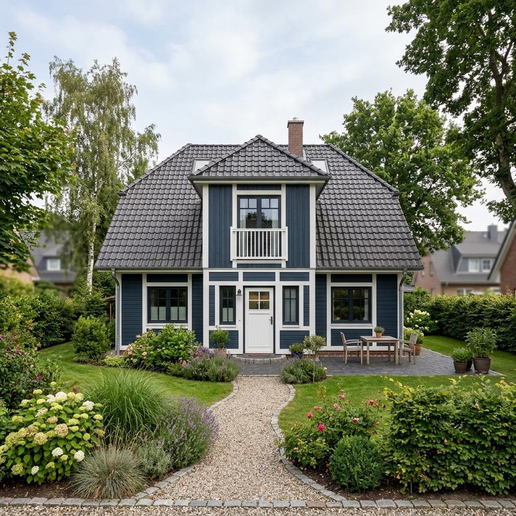 Kapitänshaus Friesenkate 132 des Herstellers Nordkap Haus im Friesenstil mit Klinkerfront und Krüppelwalmdach