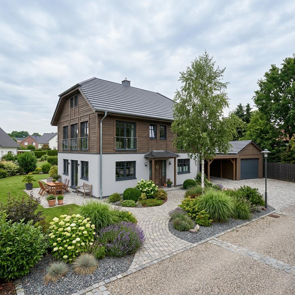 Kapitänshaus Hafenmeister 138 des Herstellers Dammann-Haus mit Klinkeranmutung und Krüppelwalmdach