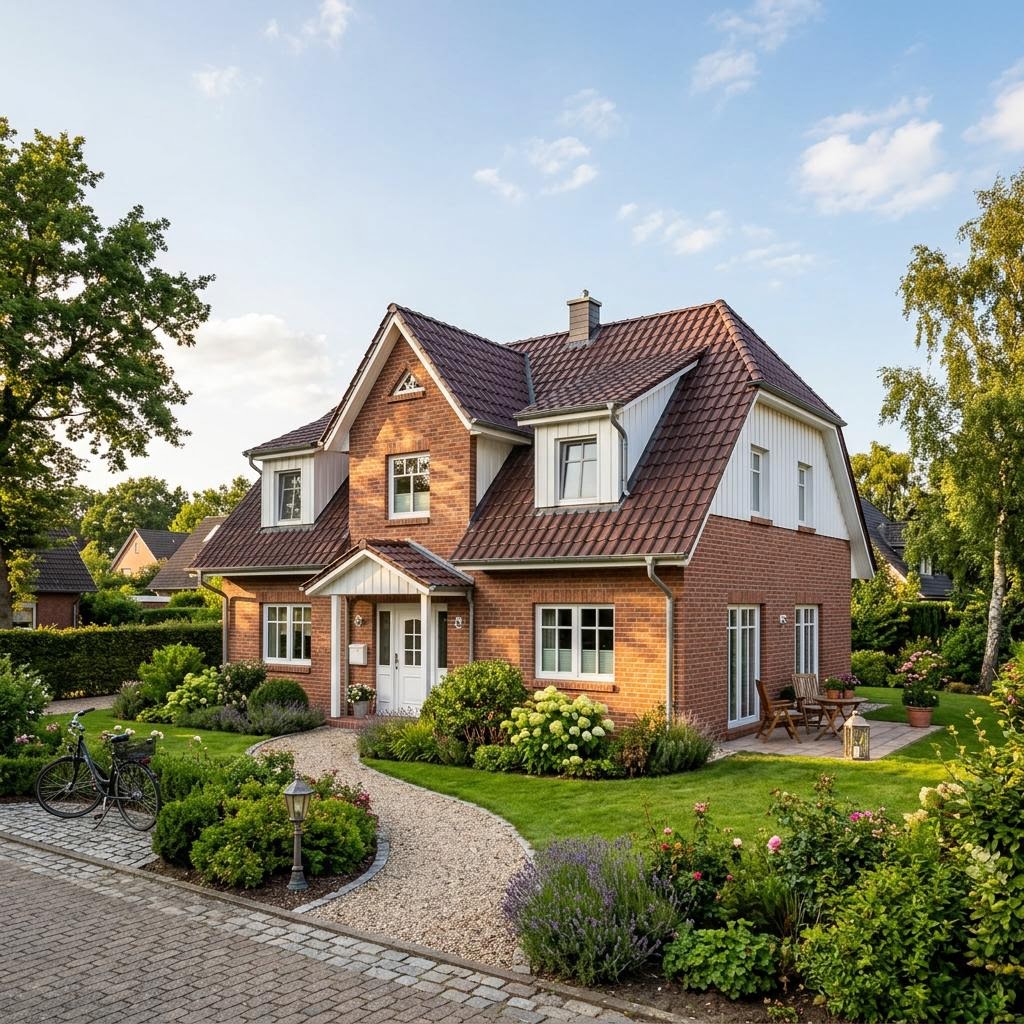 Friesenhaus Friesenkoje des Herstellers Danhaus Deutschland mit rotem Klinker und Krüppelwalmdach