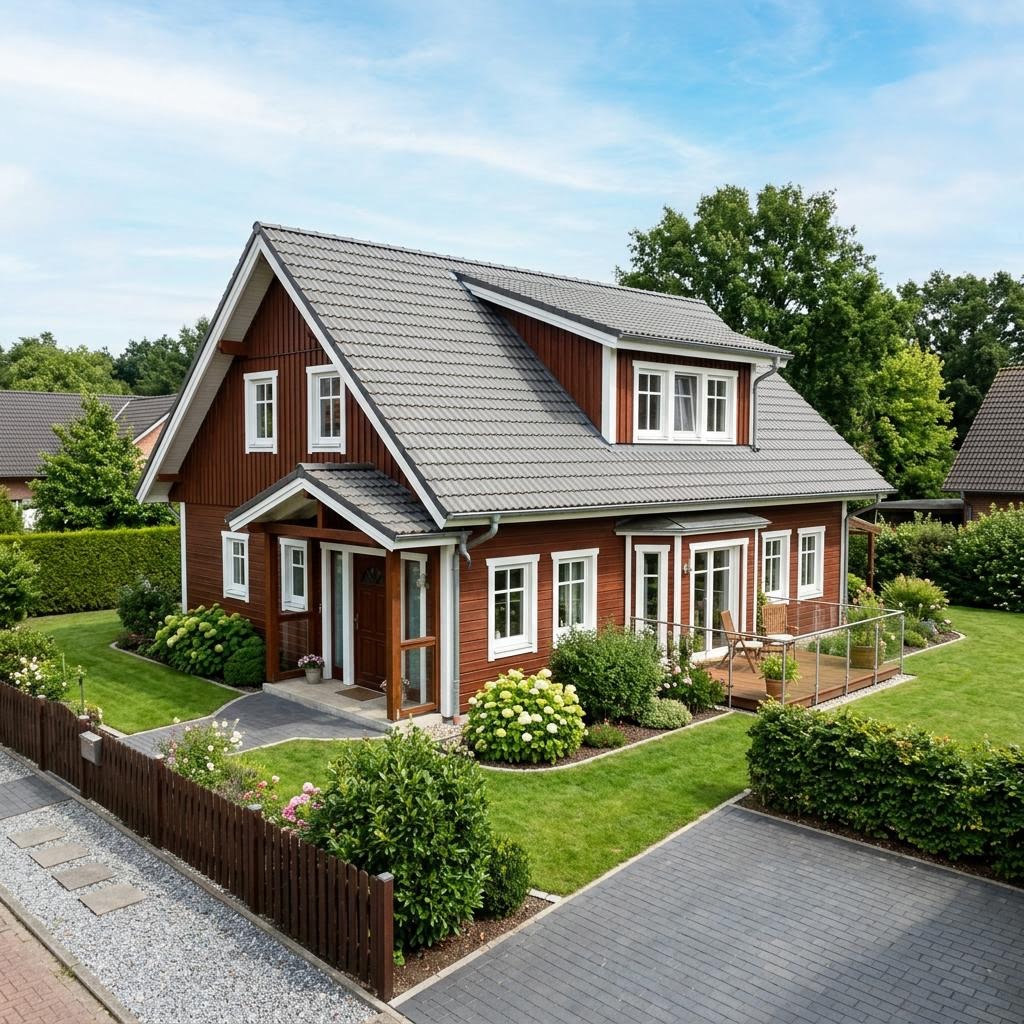 Holzhaus Odense 152 des Herstellers Danhaus Deutschland — in Holzrahmenbauweise, rund Zwerchdach und 152 m²