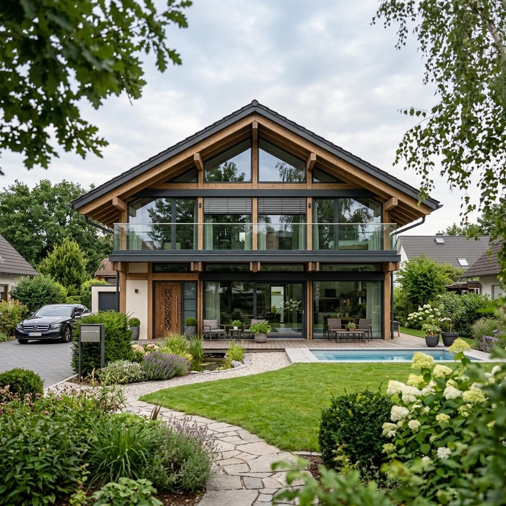 Luxusvilla Meisterwerk Aurum 225 des Herstellers DAVINCI HAUS mit Glas-Satteldach und Galerie