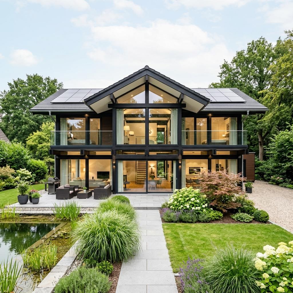 Luxusvilla & Designerhaus Open Concept des Herstellers DAVINCI HAUS — Fachwerk-Glas-Konstruktion mit 210 m²
