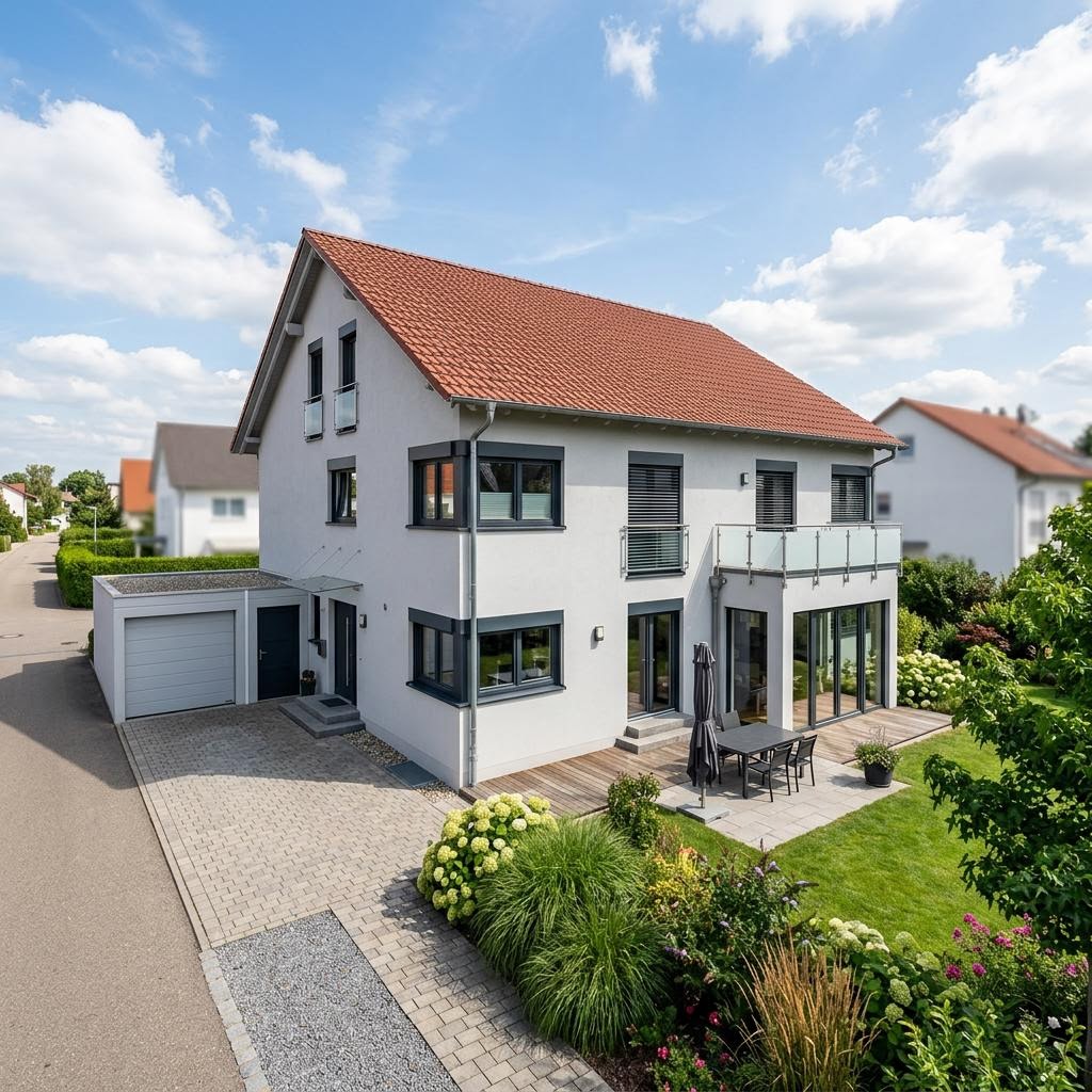 Doppelhaus S454 des Herstellers Heinz des Herstellers Heiden mit Satteldach — massive Doppelhaushälfte mit 111 m²