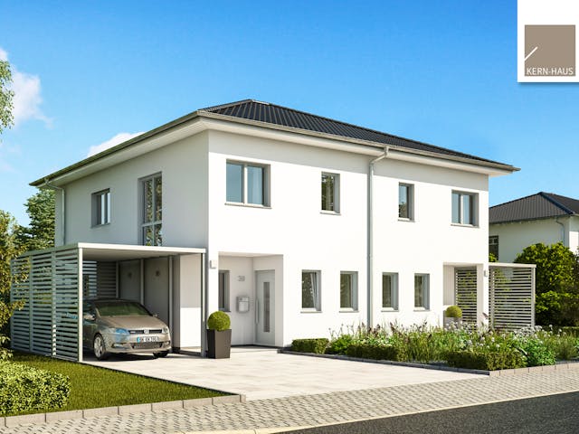 Doppelhaus Linus des Herstellers Kern-Haus — massive Doppelhaushälfte mit 110 m² und Satteldach