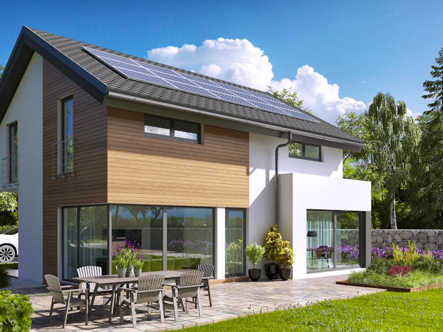 Einfamilienhaus Belando des Herstellers Büdenbender Hausbau — frei geplantes Fertighausmodell mit rund 150 m²