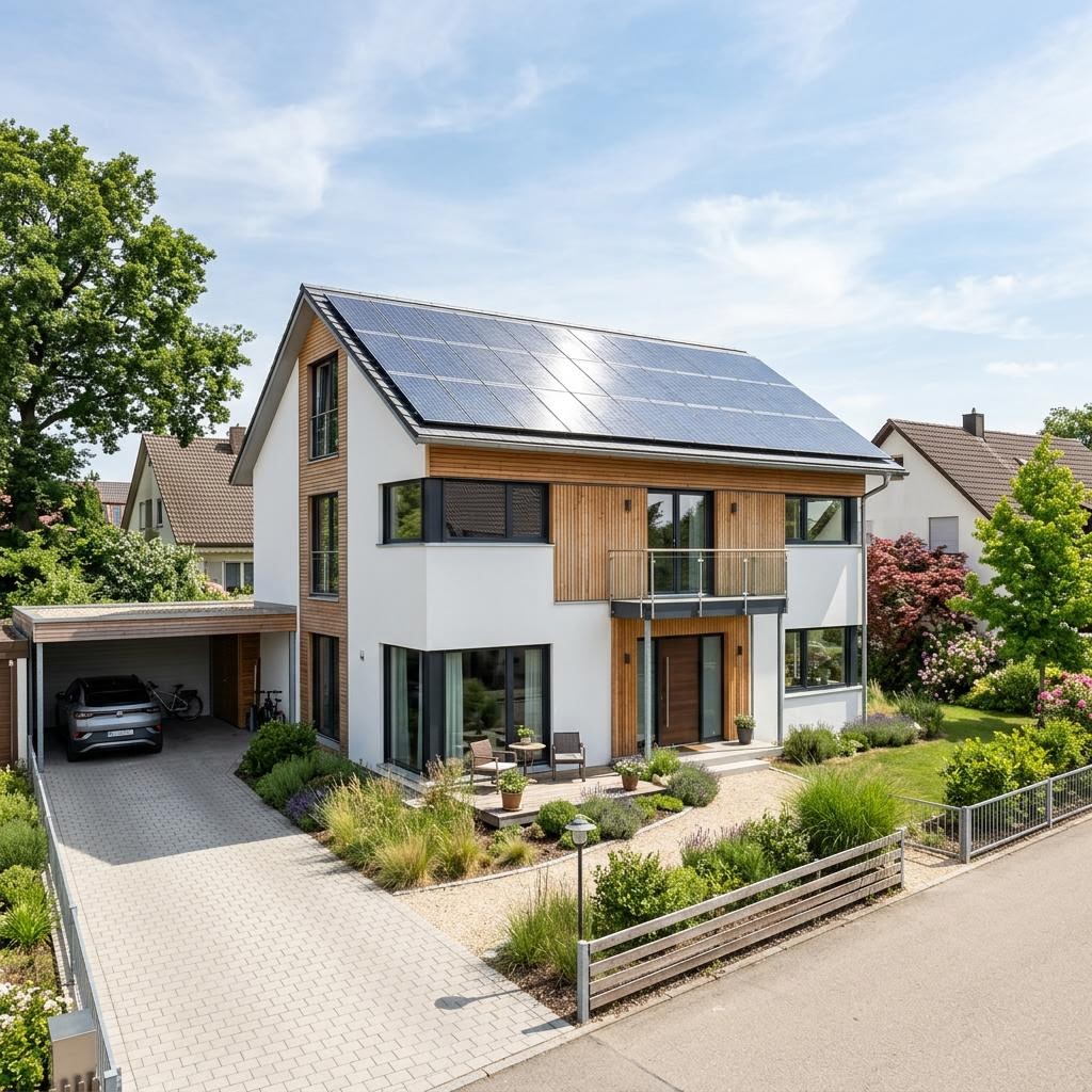 Einfamilienhaus Concept 2.1 des Herstellers KAMPA — Plusenergie-Fertighaus mit Satteldach und 129 m²