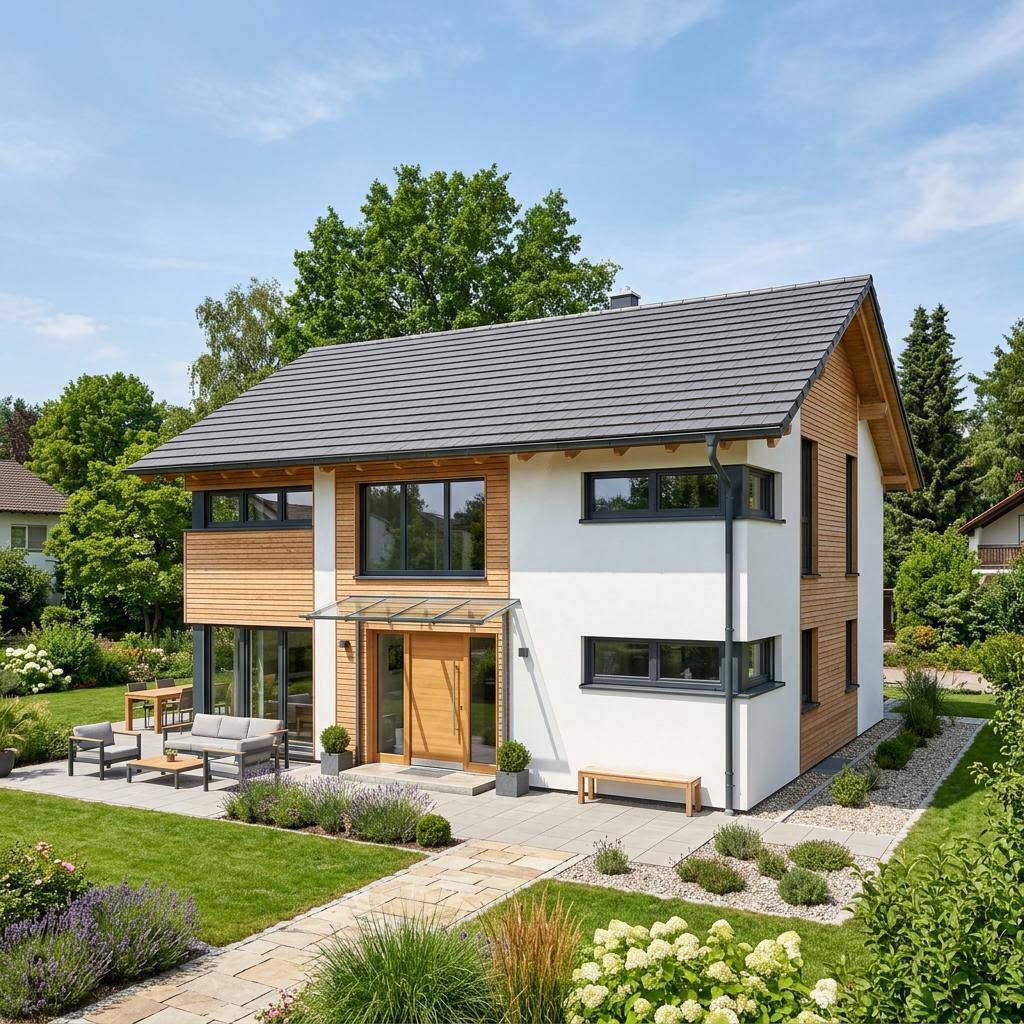 Einfamilienhaus Selection-E 126 E1 des Herstellers Schwabenhaus mit Satteldach — Fertighausmodell mit rund 126 m²
