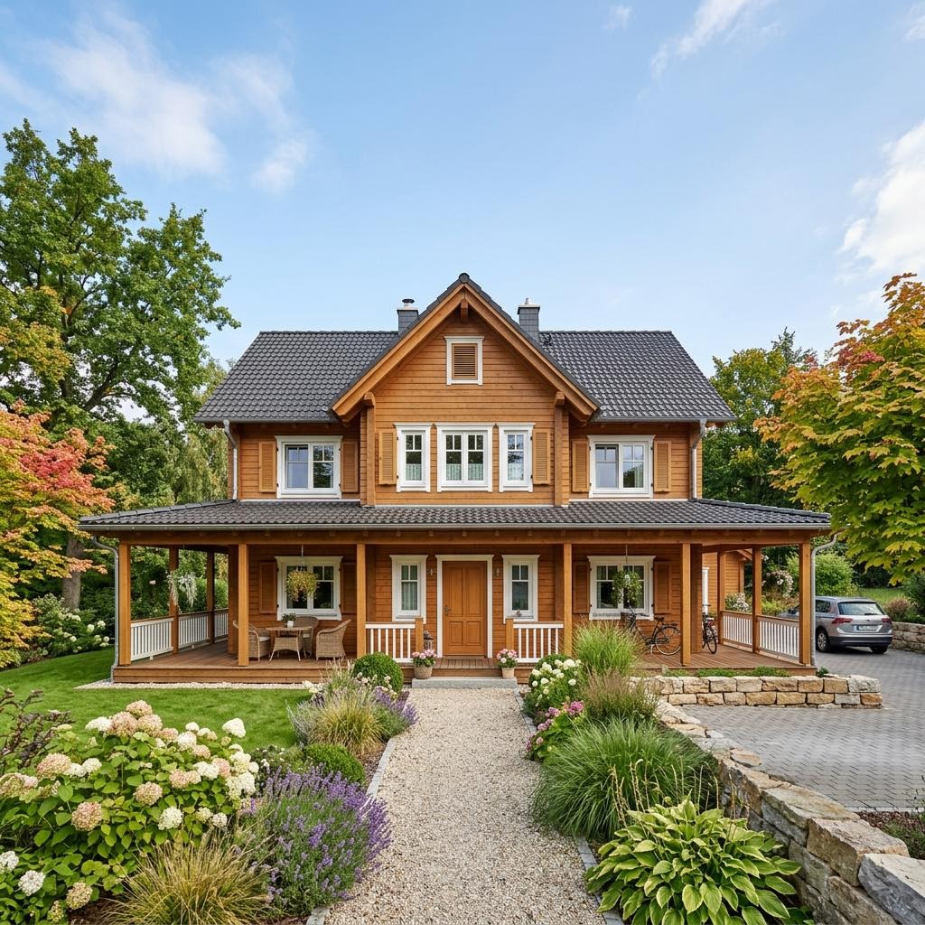 Amerikanisches Haus American Dream des Herstellers Stommel Haus — Massivholzhaus im US-Stil mit 160 m²