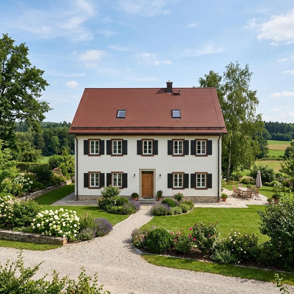 Landhaus des Herstellers Wagener Systemhausbau mit Satteldach — massiv gebautes Fertighaus mit rund 140 m²