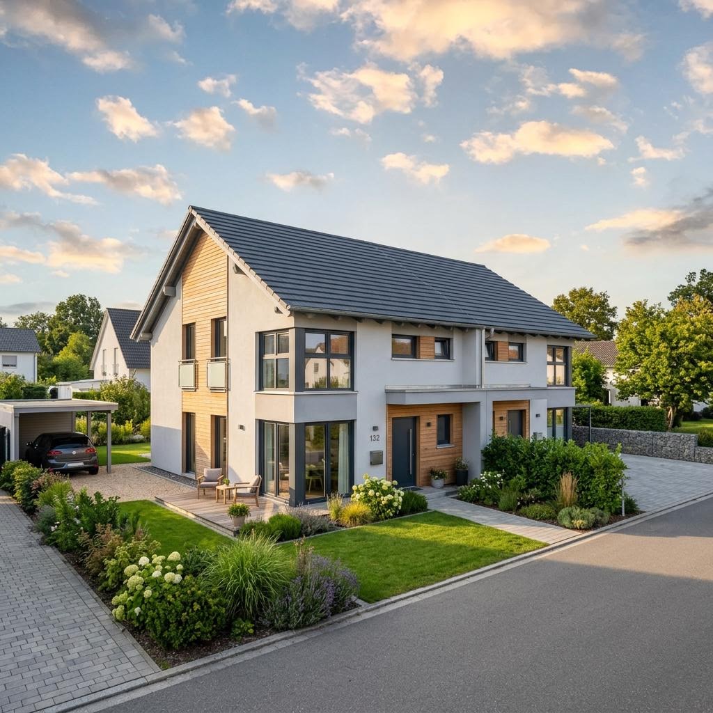 Doppelhaushälfte Doppelhaushälfte Living D132 des Herstellers ELK Haus mit Satteldach und 132 m² Wohnfläche