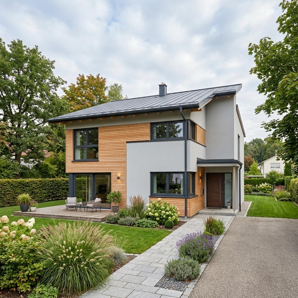 Pultdachhaus PultVio 156 des Herstellers FingerHaus mit versetztem Dach und Lichtband