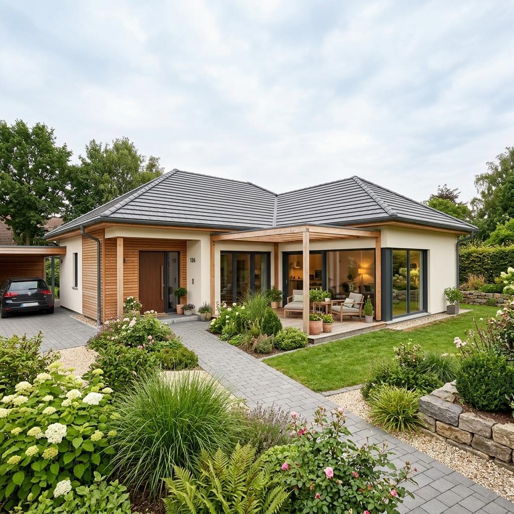 Bungalow Sonnenfeld 126 des Herstellers Fingerhut Haus mit Walmdach — Familienbungalow mit Freisitz und 126 m²