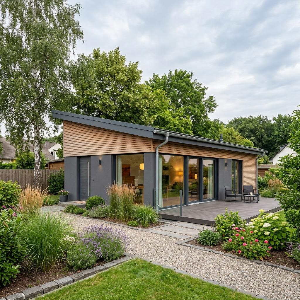 Singlehaus Individuo 84 des Herstellers Fingerhut Haus mit Pultdach — maßgeschneidert planbares Fertighaus mit 84 m²