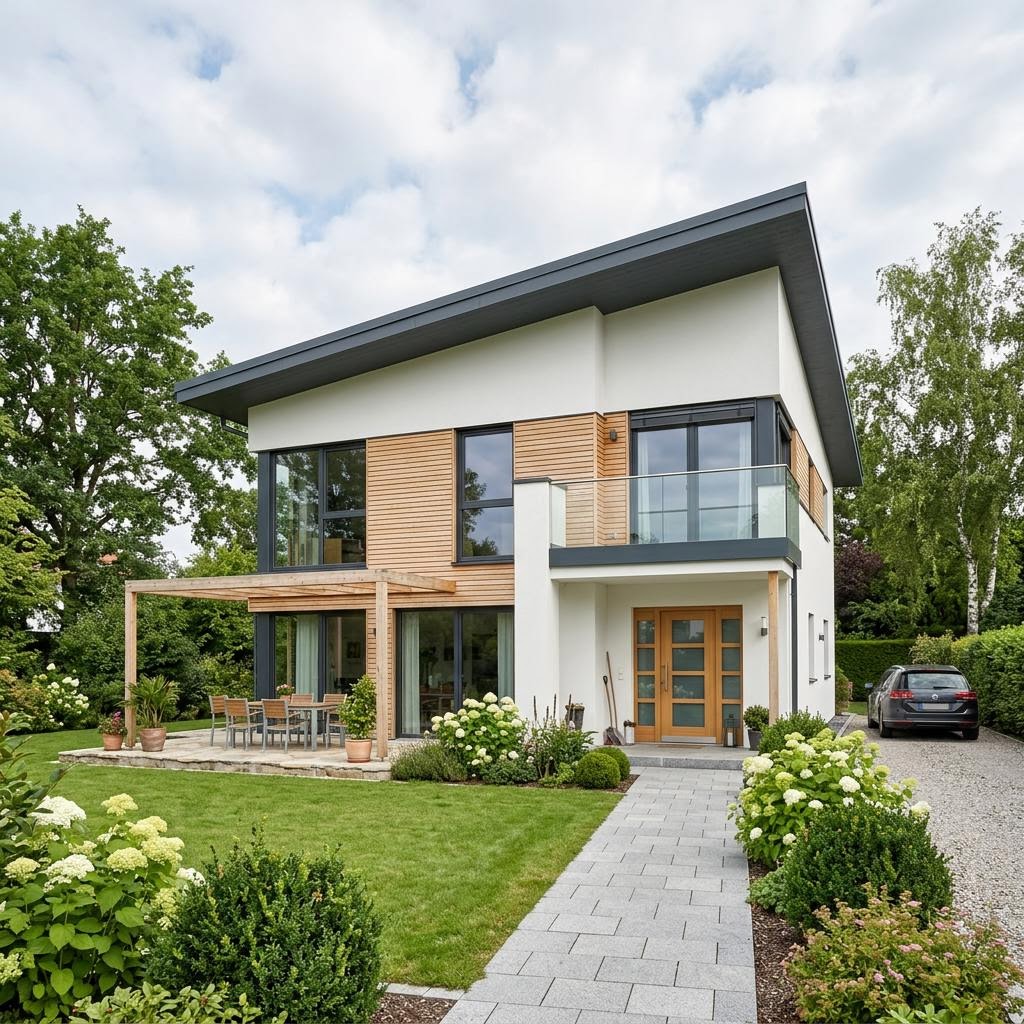 Einfamilienhaus Pultdach 155 des Herstellers FischerHaus — in Holztafelbauweise, rund 155 m²