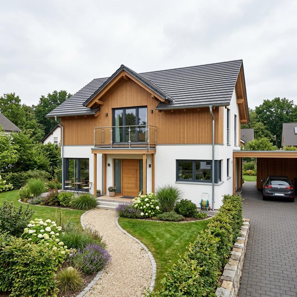 Einfamilienhaus Vitalis 135 des Herstellers FischerHaus als Fertighaus mit Satteldach