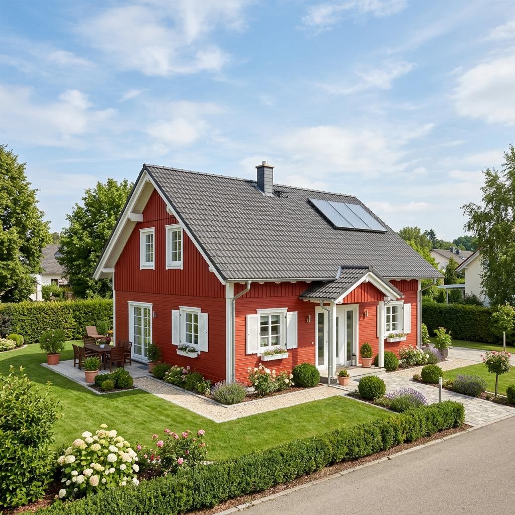 Schwedenhaus Uppsala 118 des Herstellers Fjorborg Holzhäuser — ebenerdiges Holzhaus mit Satteldach und 118 m²