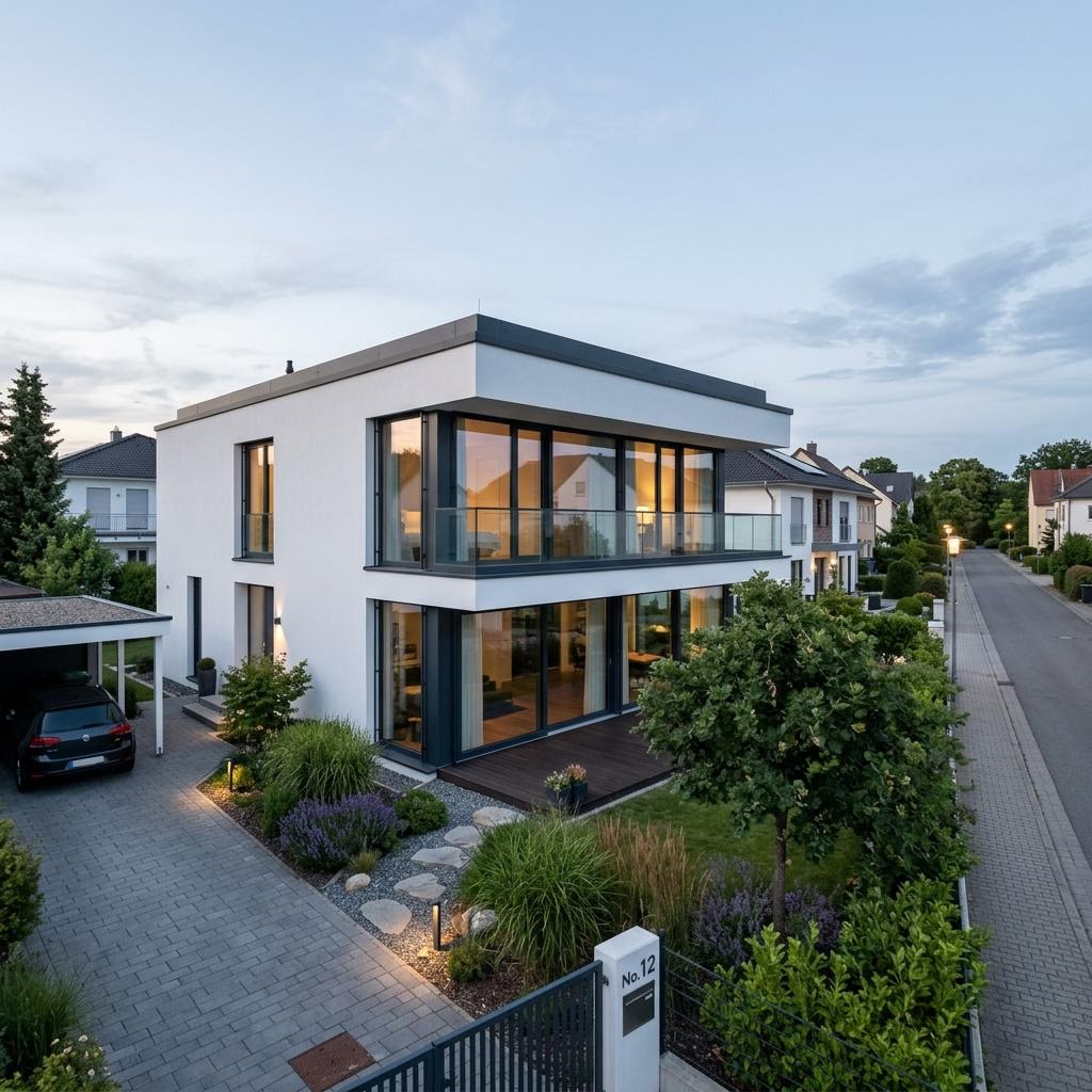 Flachdachhaus Bauhaus 190 des Herstellers FischerHaus — kubisches Fertighaus im Bauhausstil mit 191 m²