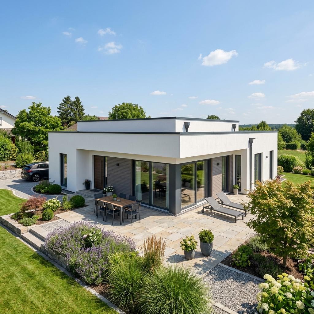 Flachdachhaus Bungalow Select des Herstellers Kern-Haus — ebenerdiger Massivbungalow mit Flachdach und rund 130 m²