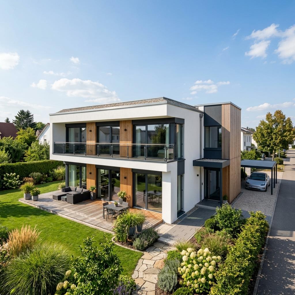 Flachdachhaus LifeStyle 16.01 F des Herstellers massa haus im Bauhaus-Stil — Fertighausmodell mit rund rund 162 m²