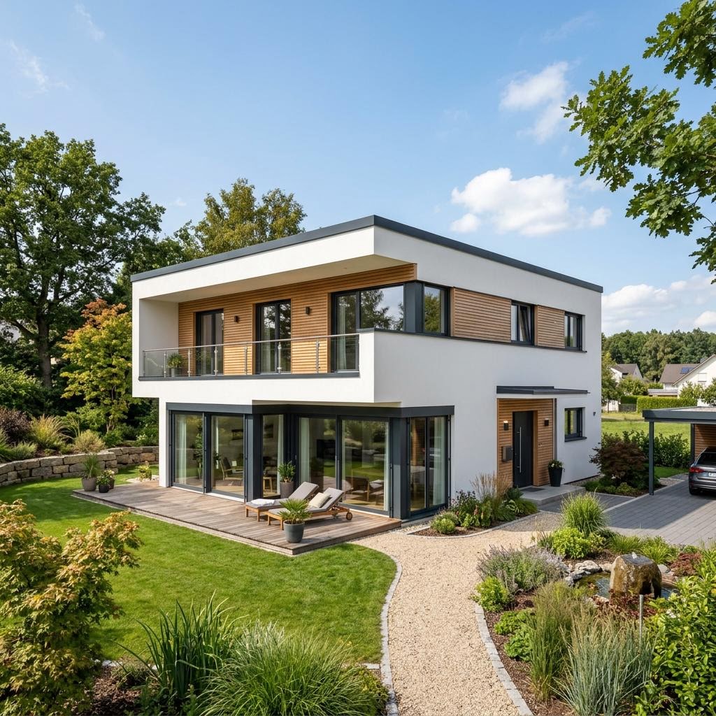 Flachdachhaus LifeStyle 18.02 F des Herstellers massa haus im Bauhaus-Stil — Fertighausmodell mit rund rund 190 m²