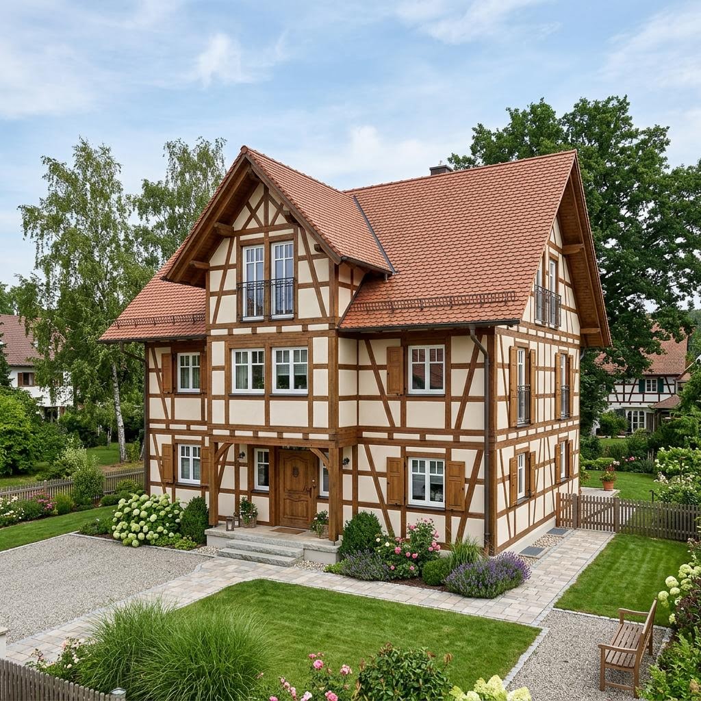 Fachwerkhaus Giebelhaus 138 des Herstellers Fuhrberger Fachwerkhaus — Holzskelettbau mit Zwerchdach und 138 m²