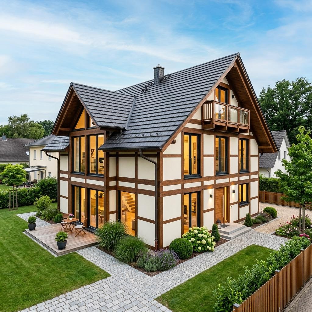 Fachwerkhaus Scheune 186 des Herstellers Fuhrberger Fachwerkhaus — Holzskelettbau mit Satteldach und 186 m²