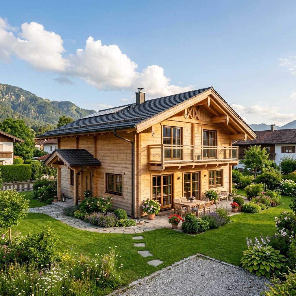 Chalet Chalet Ammergau des Herstellers Fullwood Wohnblockhaus mit Satteldach und Holzfassade