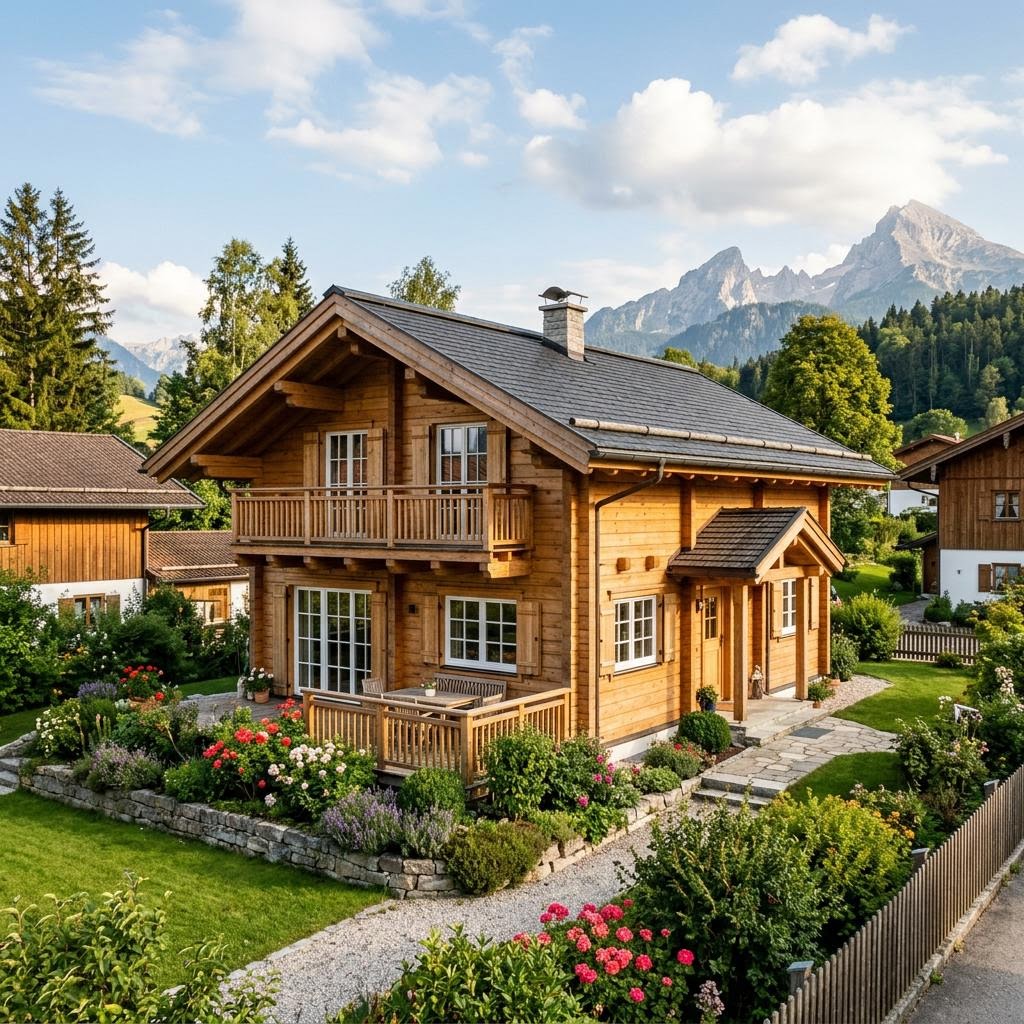 Chalet Chalet Berchtesgaden des Herstellers Fullwood Wohnblockhaus mit Satteldach und Holzfassade