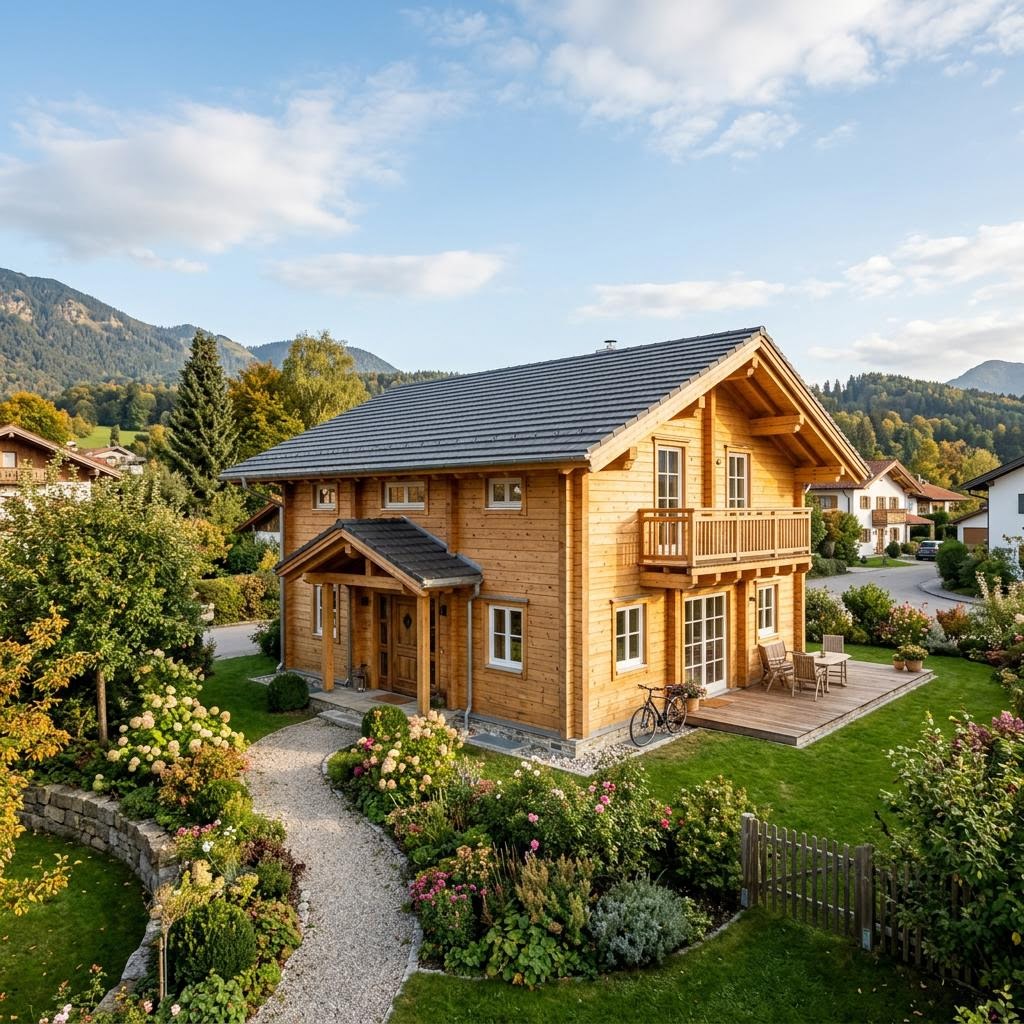 Chalet Chalet Isartal des Herstellers Fullwood Wohnblockhaus mit Satteldach und Holzfassade