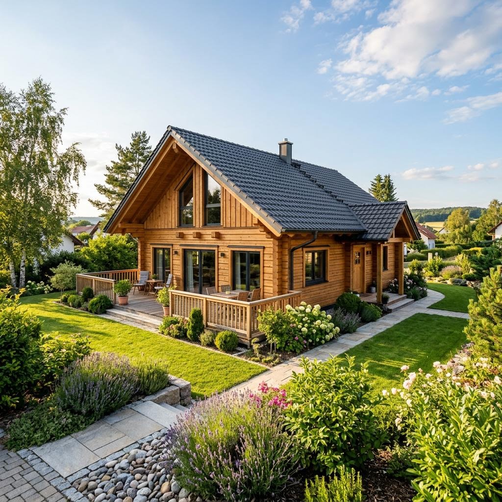 Chalet Chalet Waldnaab des Herstellers Fullwood Wohnblockhaus mit Satteldach und Holzfassade