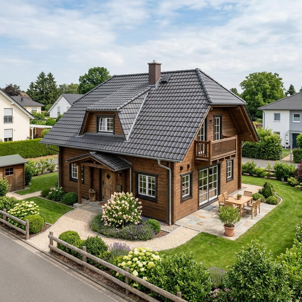 Blockhaus Eifel 118 des Herstellers Fullwood Wohnblockhaus mit Krüppelwalmdach — Massivholzhaus mit 118 m²