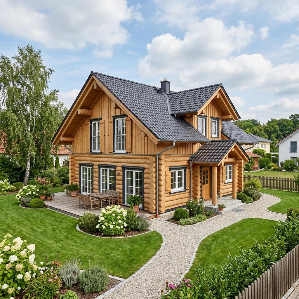Holzhaus Wohnblockhaus Landidyll 134 des Herstellers Fullwood Wohnblockhaus — Massivholzhaus mit Satteldach und 134 m²